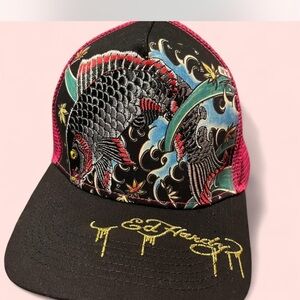Ed Hardy Black and Pink Koi Trucker Cap